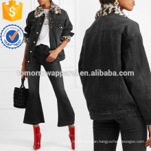 Faux Fur-trimmed Distressed Denim Jacket Manufacture Wholesale Fashion Women Apparel (TA3029C)